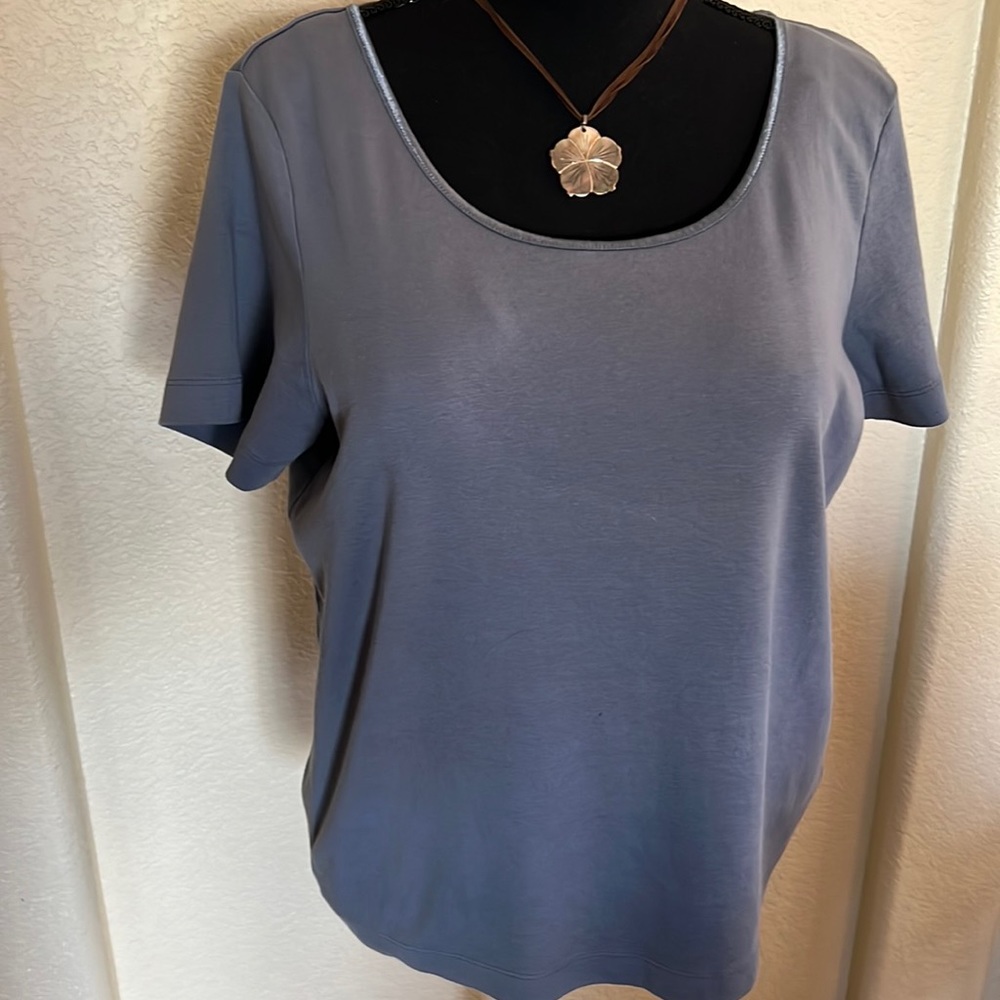J Jill sateen scoop short sleeved t-shirt, size large, NWT, Cerulean color